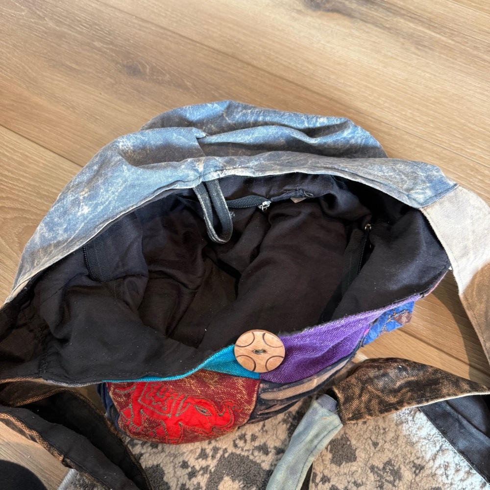 Colorful Patchwork Colorful Shoulder Hobo Bag Boho Peace Elephant Artsy Cotton - Picture 7 of 10
